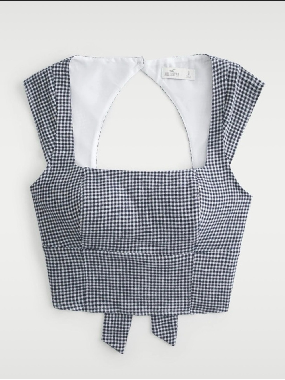 Hollister Navy and White Gingham Tie-Front Crop Top